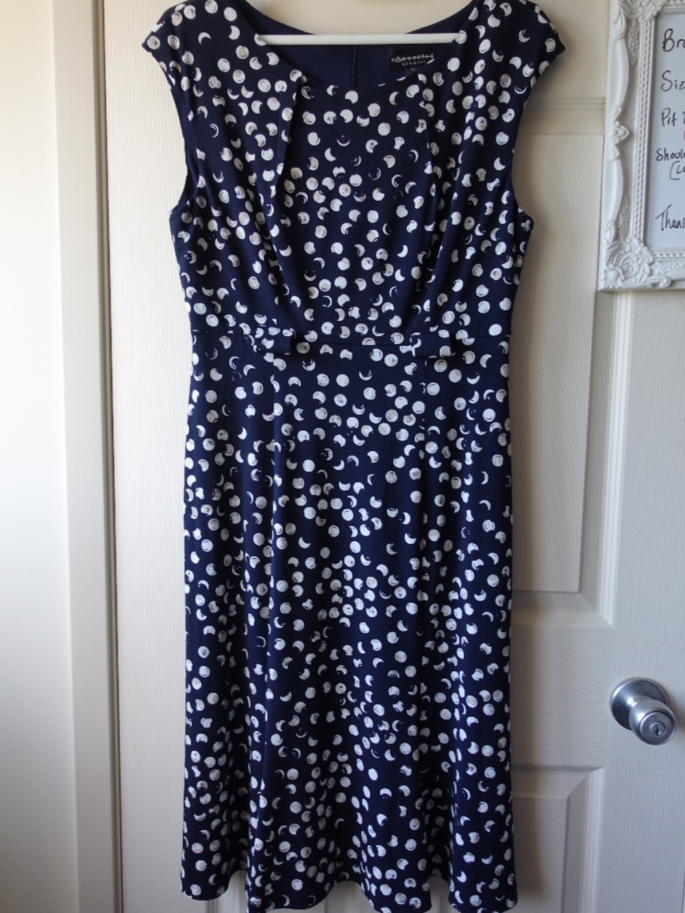 connected apparel Navy and White Midi Dress with Dot Moon Print